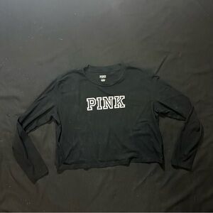 Pink Black Long Sleeve Crop Top